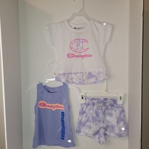Champion 3pc Activewear Set Girls Toddler Size 2T (White- Purple-Pink) NWT